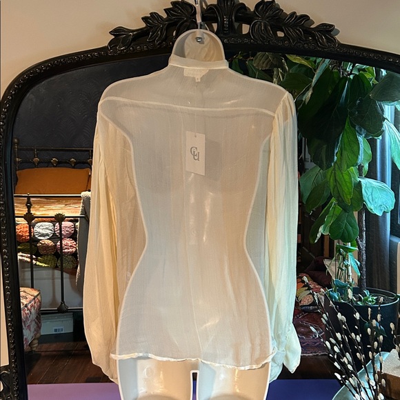 Chasing Unicorns Till The Morning Comes silk chiffon ivory blouse. S - Picture 7 of 10